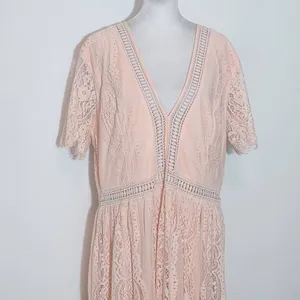 Peachy Pink Lace Formal Maxi Dress Size 2X Pink Formal Wedding Guest Dress thumbnail 4