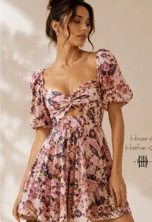 House of Harlow 1960 Pink & Purple Floral Twist-Front Mini Dress thumbnail 1