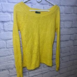 Lauren Ralph Lauren Open Knit Highlighter Yellow Sweater Medium Linen Blend thumbnail 7