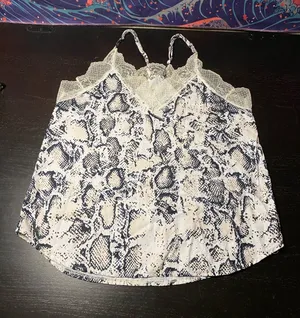 Snake Print Lace Trim Cami Top - Navy & Cream thumbnail 1