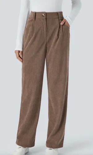 Halara AuraCord Cloud Brown Corduroy‎ High Waisted Wide Leg Pants Size M NWT thumbnail 1