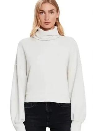 AGOLDE Balloon Sleeve Ribbed Turtleneck Sweatshirt Size S Off‎ White 100% Cotton thumbnail 1