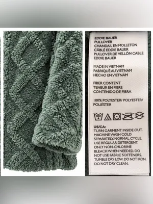 Eddie Bauer Women’s M Cozy Cable Fleece Pullover Cowl Neck Green thumbnail 5