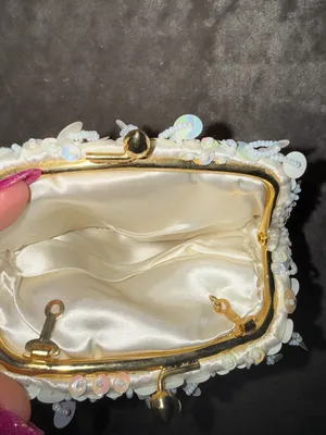 Vintage Iridescent White Sequin and Seed Bead Evening Clutch Bag with Gold Tone thumbnail 6