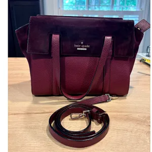 Kate Spade Burgundy Pebbled Leather and Suede Satchel Crossbody‎ Bag thumbnail 3
