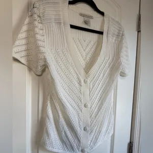 Requirements‎ vtg y2k Ivory Knit Button-Up Cardigan short sleeve womens small thumbnail 2