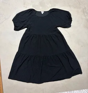 J. Crew Black dot Tiered Puff Sleeve Dress small thumbnail 1