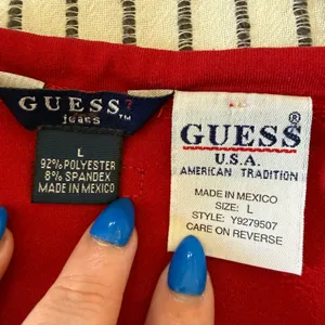 90s Vintage GUESS | Red Stretch Pull on Drawstring Side Stripe Mini Skirt Large thumbnail 6