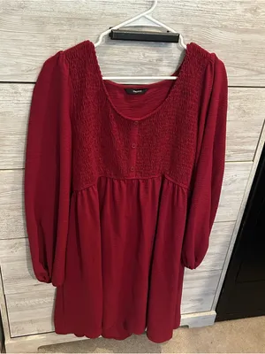 Dokotoo red smocked babydoll mini dress thumbnail 2