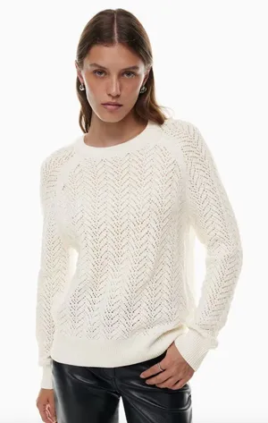 Aritzia Wilfred Arbor Sweater Open Knit Crewneck Cream 2XS thumbnail 1