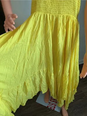 CHICME Yellow Halter Maxi Dress XL Smocked Back thumbnail 4