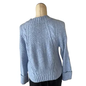 NEW Abercrombie & Fitch Cable Chunky Knit Smoke Blue Women's Cardigan Small thumbnail 3