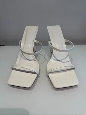 Amazon White Strapped Block Heels NWOT thumbnail 2