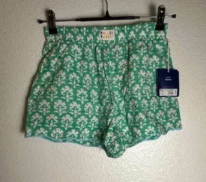 Roller Rabbit Green White Floral Block Print Pajama Boxer Shorts Womens XS NWT thumbnail 1