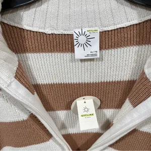 NWT OFFLINE By Aerie Full Zip Sweater stripped size XL Beach Dune women’s thumbnail 4