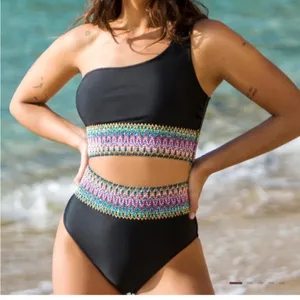 Paisley One Shoulder Woven Patchwork Black Bikini‎ Set size S NWT swimsuit thumbnail 1