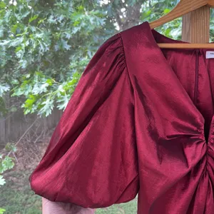 Amanda Uprichard Neveah Puff Sleeve Satin Blouse Dark Red Size M thumbnail 4