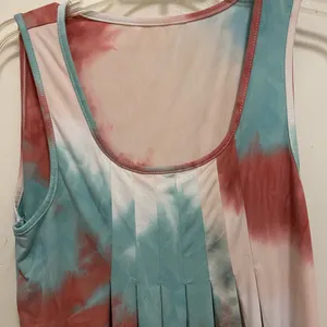 Emery Rose Womens Tank Mini Dress L Large Pastel Tie Dye Teal & Rust Beach thumbnail 4