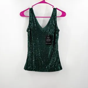 Boston Proper Tank Top Size XXS Sequin Emerald Green Cocktail Holiday Party NWT thumbnail 2