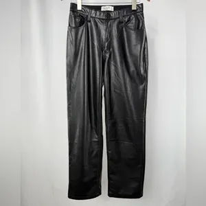 Abercrombie &‎ Fitch The 90's Relaxed Ultra High Rise Faux Leather Pants Black 6 thumbnail 3