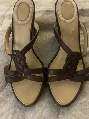 UGG Australia Leather Shearling Studded Wood Sandals thumbnail 1