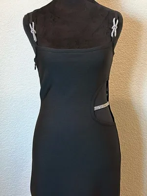 Bella Barrett Bodycon Black Cutout Evening Gown with Rhinestone Straps thumbnail 4