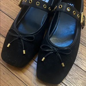 Black Mary Jane Ballet Flats with Gold Accents thumbnail 2