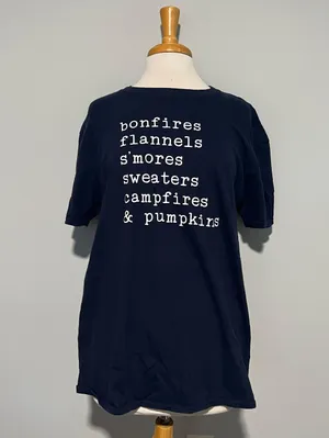 Gildan Navy Blue Fall Autumn Tshirt Bonfires Pumpkins Flannels thumbnail 1