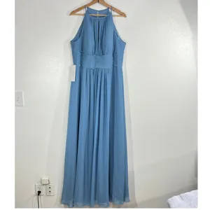 Azazie Bonnie Bridesmaid‎ Dress A16 Steel Blue Halter A-Line Floor-Length Maxi thumbnail 5