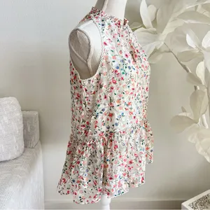 Kate Spade Floral Ruffle Peplum Sleeveless Blouse thumbnail 4