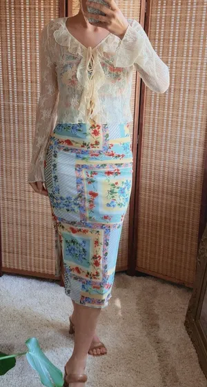 Thirty / Thirty Patchwork Print Dress with Lace Shawl Size S thumbnail 1