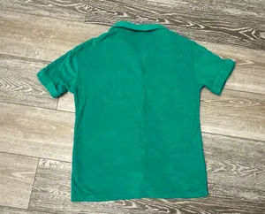 Sz S Green Terrycloth Short Sleeve Top Button Down Shirt Terry Cloth thumbnail 5