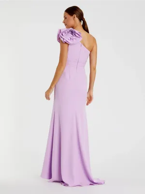 Mac Duggal 49966 Purple One Shoulder Gown With 3D Flower sz 10 thumbnail 3