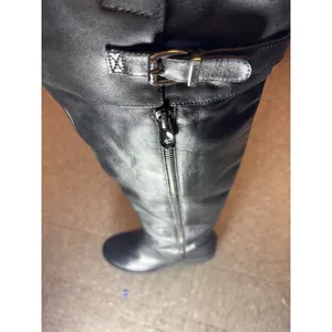 Tata Black Leather Over The Knee Boots Buckle Detail Low Block Heel Tall Boots thumbnail 6