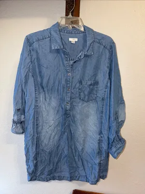 J Jill Denim distressed shirt dress with pockets cottagecore teacher thumbnail 2