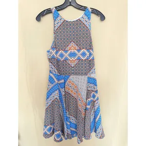 Yumi Kim Dress Womens Medium Blue‎ Geometric Mosaic Silk Fit Flare DR-1464 Mini thumbnail 3