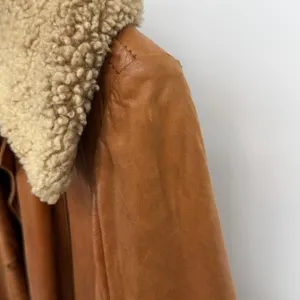 Vintage Leather Shearling Collar Penny Lane‎ Coat Brown Belted Distressed thumbnail 6