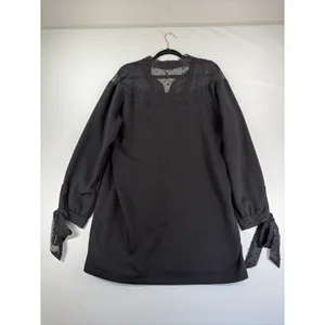 Zara Black Swiss Dot Mesh Tie Neck Mini Dress Long Sleeve Large Parisian Chic thumbnail 9