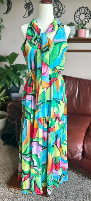 Nine West Women’s Size Small Multicolor Sleeveless Colorful Abstract Maxi Dress thumbnail 1