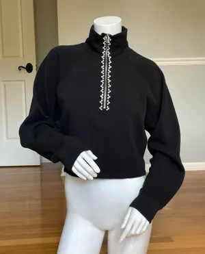 Express Women’s Black Rhinestone Half Zip Mock Neck Sweatshirt Top XS thumbnail 1