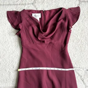 Y2K Vintage Michelangelo Burgundy Flutter-Sleeve Cowl-Neck Evening Gown Sz 2 thumbnail 6