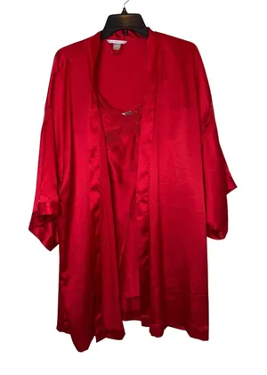 Victoria's‎ Secret Red Satin Chemise & Robe Set Lace Trim Lingerie Size L M/L thumbnail 1