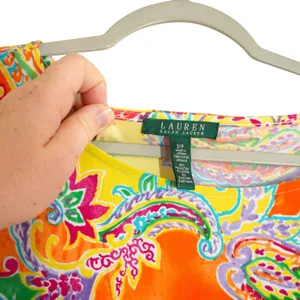 Lauren Ralph Lauren Small Sheath Dress Vibrant Yellow Paisley Print Tie Waist thumbnail 4