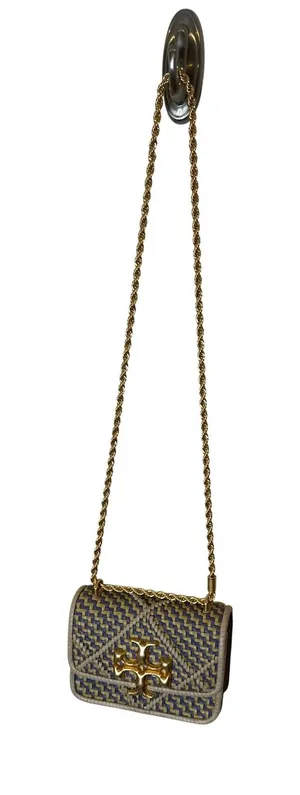 Tory Burch Eleanor Woven Mini Louts Blue/Cream Gold Chain Shoulder thumbnail 1