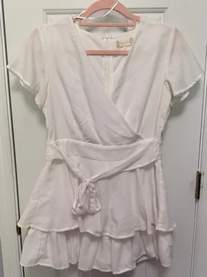 Altar’d State White Wrap Romper Dress Ruffle Tie Waist Cottagecore Bridal Medium thumbnail 3
