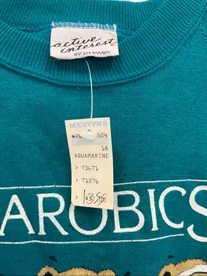 Vintage Mervyn's Teal Crewneck Sweater - Graphic Bear Fitness Design size L thumbnail 2