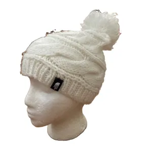 The North Face White Cable Knit Beanie Pom Womens One Size thumbnail 2
