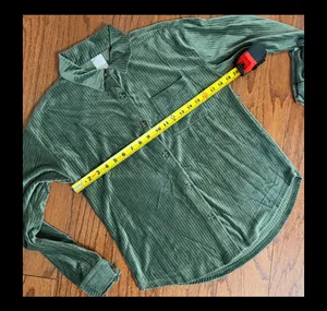 No Boundaries Hunter Green button down velvet blouse - Size Small. ***Refer to measurements for size. gently Warn & excellent condition. Super cute as a jacket or blouse. Measurements approximately 19” from armpit to armpit x 24” long. Non-smoking home. priced to sell at as is condition. Don’t like my price, make reasonable offer! And thank you for checking my closet. thumbnail 7
