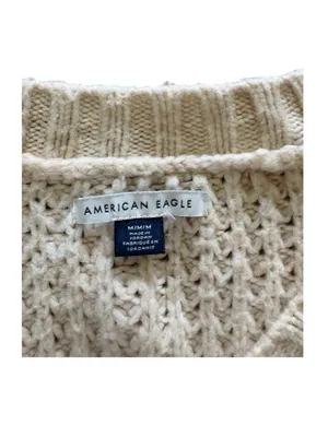American Eagle Outfitters Cream Waffle V-Neck Sweater thumbnail 2