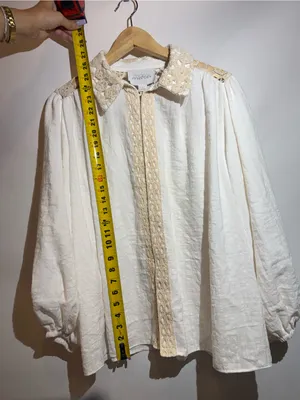 Mare Mare Ivory Embroidered Puff Sleeve Rouleau Cotton Buttondown Blouse Size S thumbnail 4